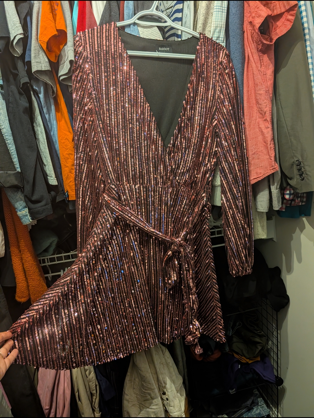 Bardot Rose-Sequin Draped Dress